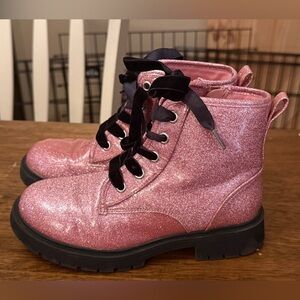 Sparkly Pink Lace-Up Boots